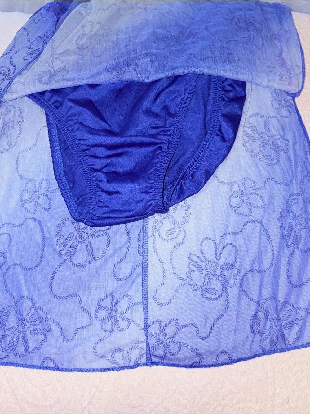 Vintage Y2K Royal Blue Ombre Glitter Floral Lyrical Dance Costume Leotard LC